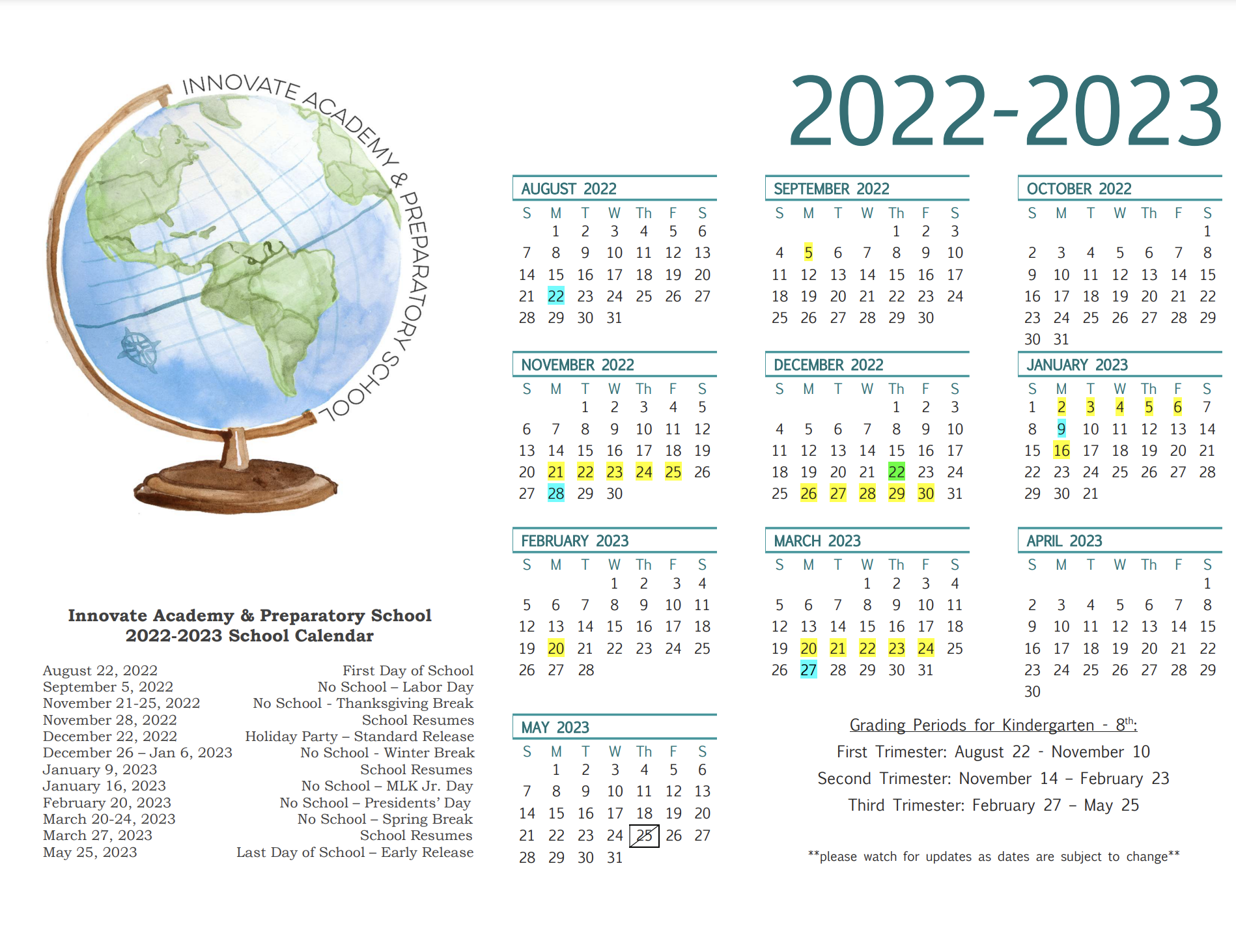 Calendar 2022 - 2023 - Innovate Academy & Preparatory School
